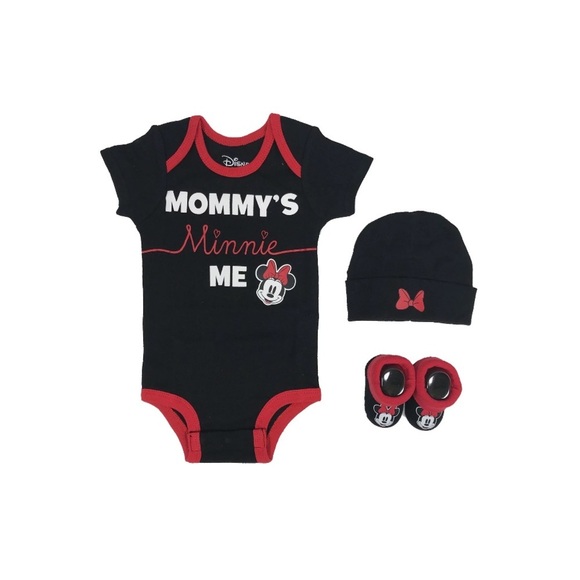 Minnie Mouse Baby Girl Outfit Short Sleeve Bodysuit Booties & Hat Set - Picture 7 of 7